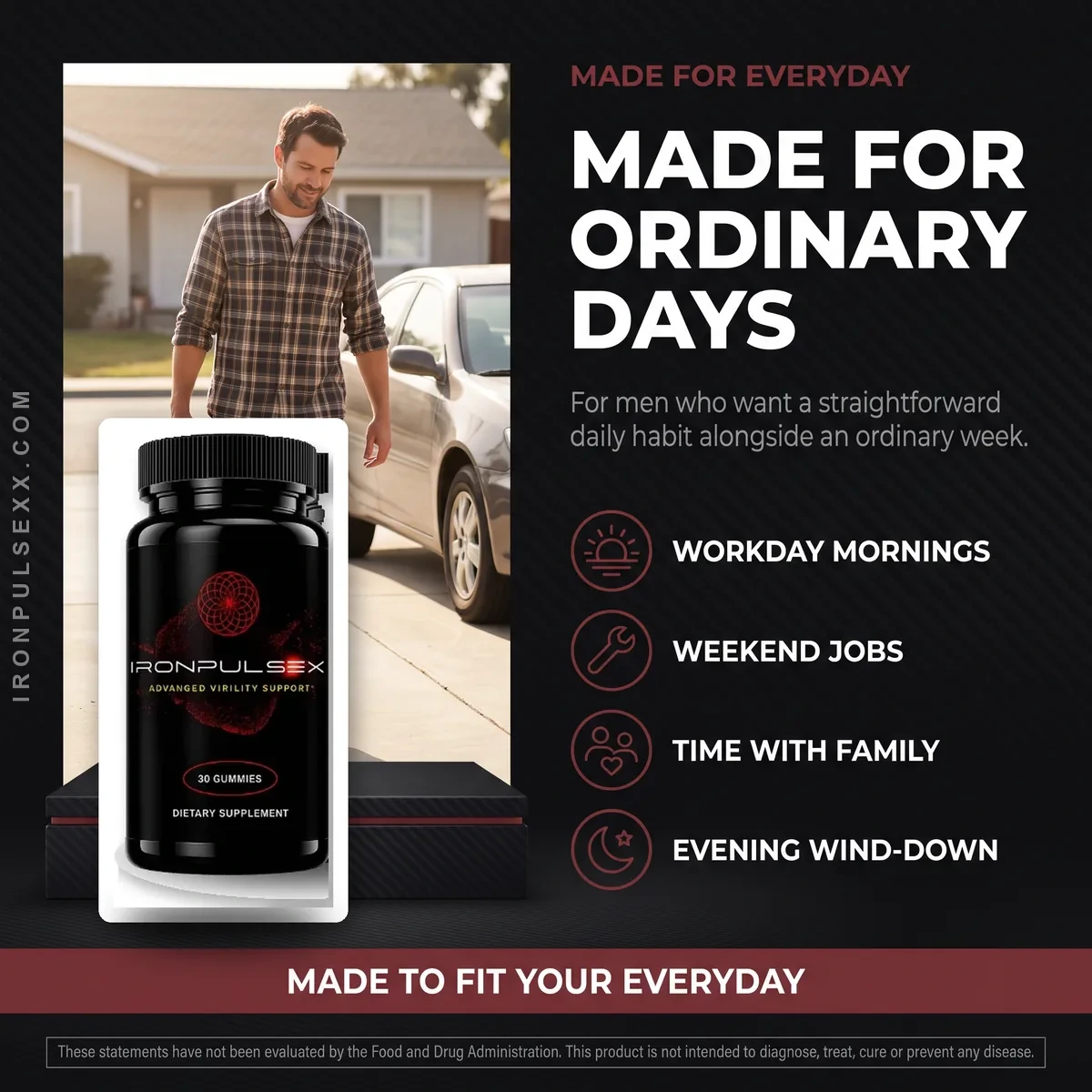 Who IronPulseX is for: men who want a straightforward daily habit for workday mornings, weekend jobs, family time and evening wind-down